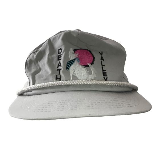 Vintage Death Valley Tourist Hat White Snapback Rope Cap 80s 90s Desert Sun - Picture 1 of 5
